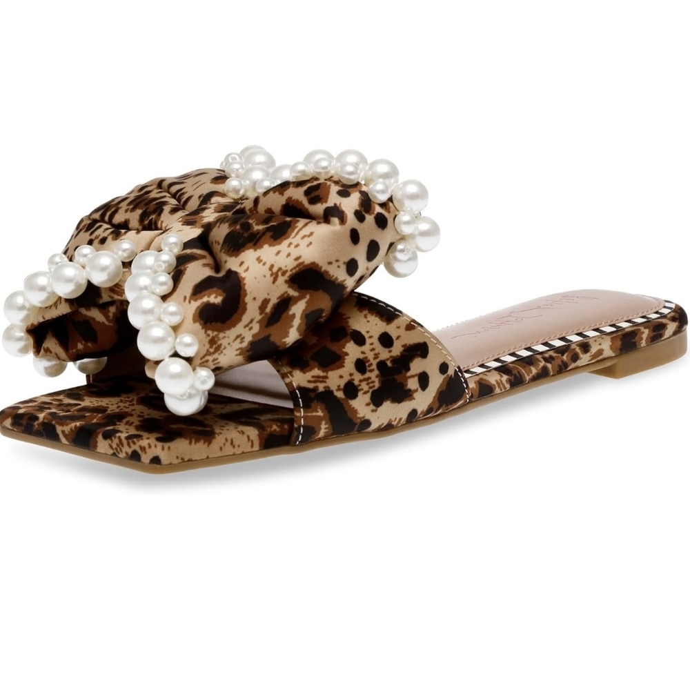 Betsey Johnson Leopard Pearl Slide Sandals